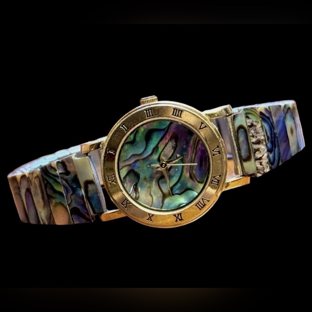 Jacques Prevarde VINTAGE Abalone Shell
Watch-Iridescent Mother of Pearl & Gold